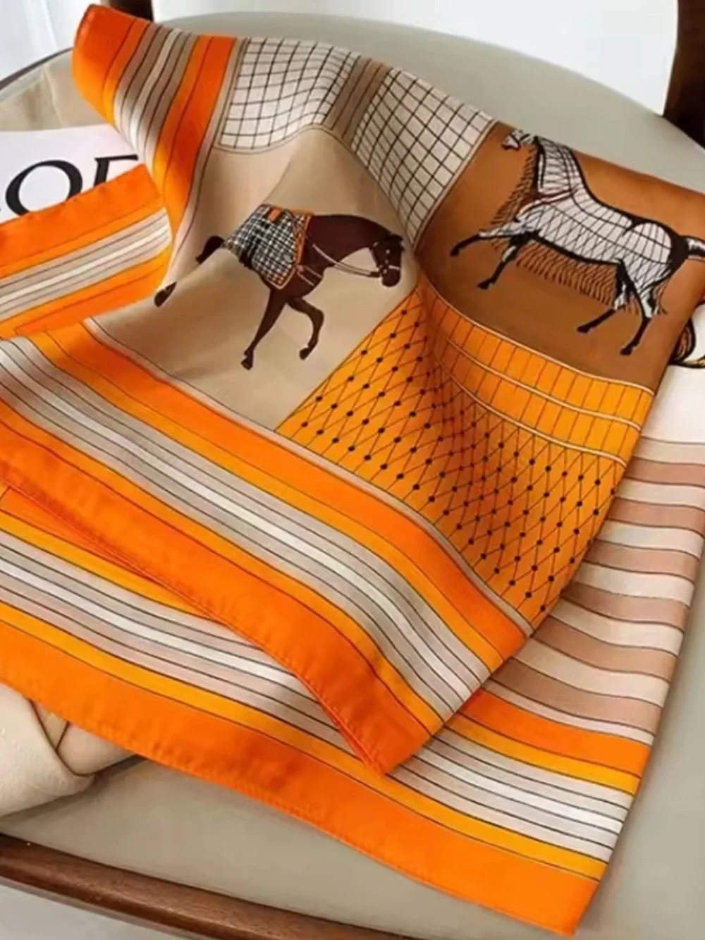 Luxury Equestrian Satin Head Scarf | Horse Print Silk-Like Bandana Hair Wrap